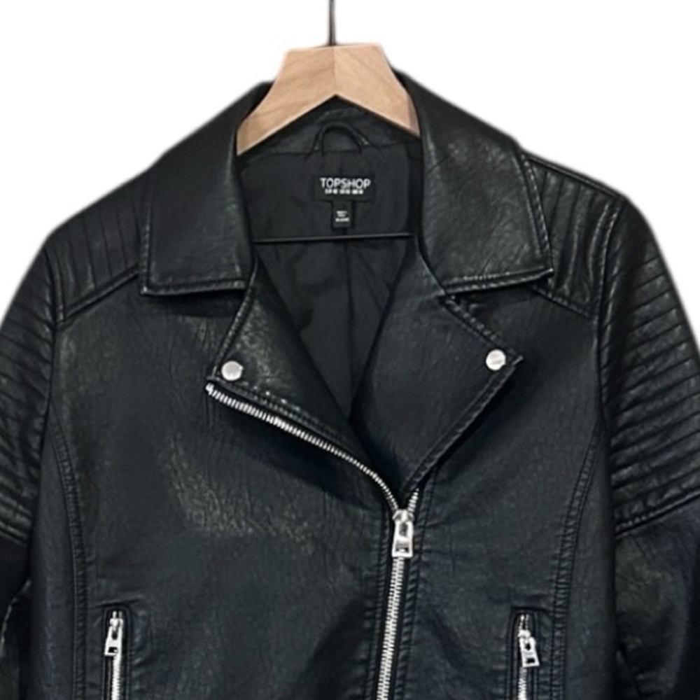 Topshop Rosa Biker Jacket Black Size 10 - Picture 8 of 15
